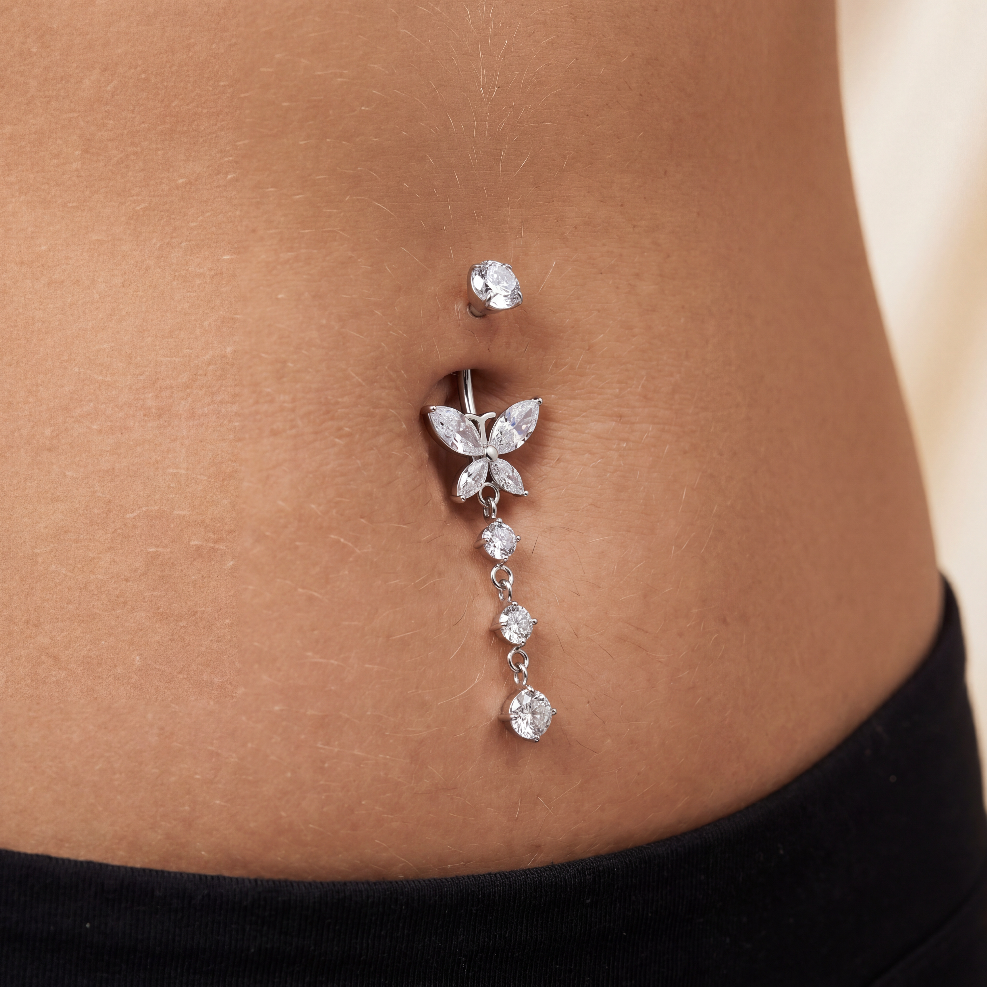 Bauchnabelpiercing-Banane-Titan-Silber-Schmetterling-Zirkonia-2