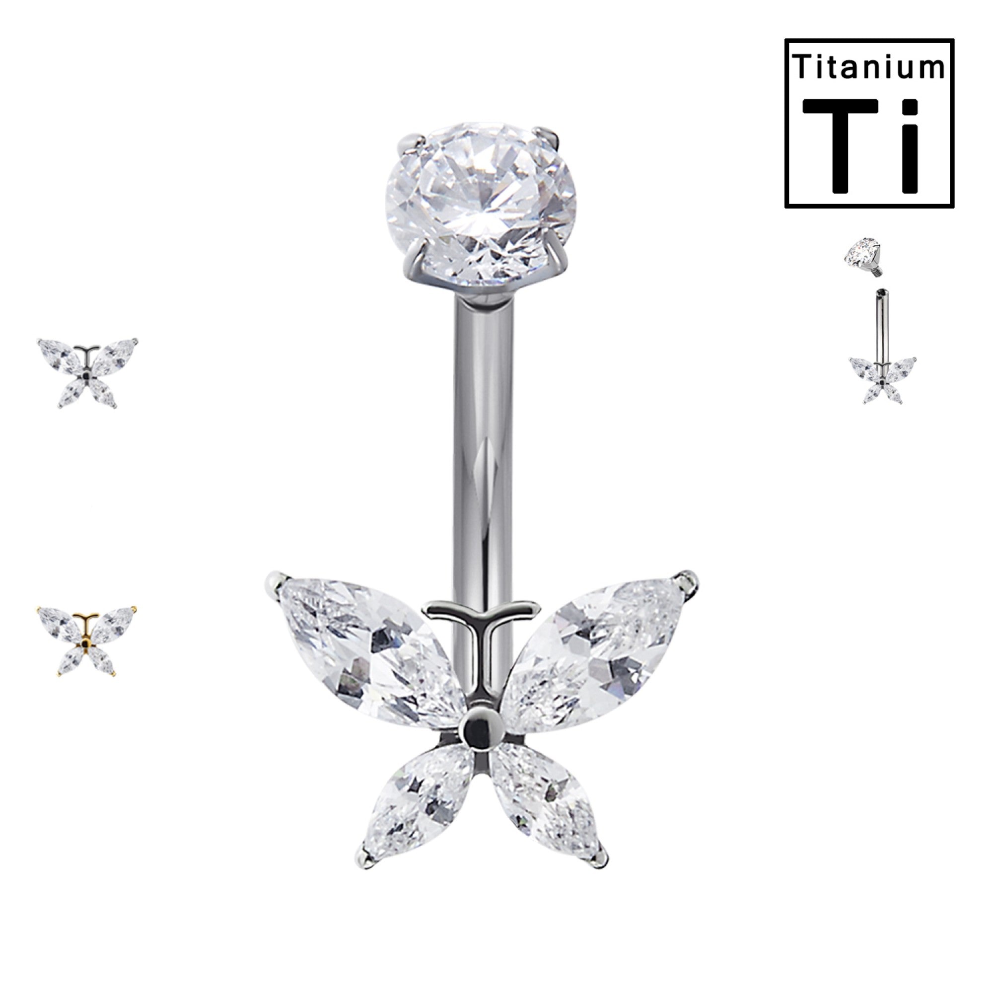 Bauchnabelpiercing-Banane-Titan-Zirkonia-Schmetterling