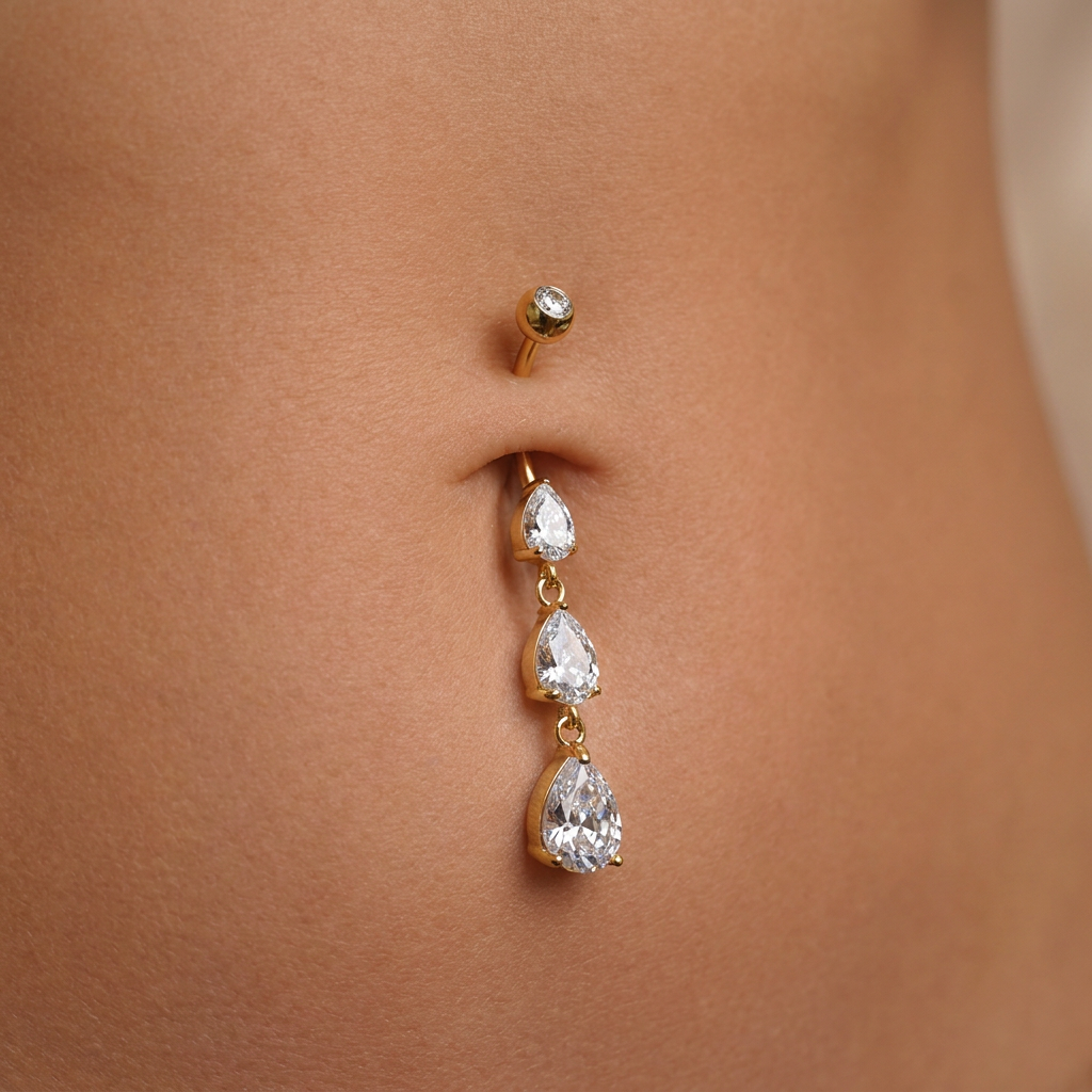 Bauchnabelpiercing-Banane-Zirkonia-Gold-Tropfenglanz-1