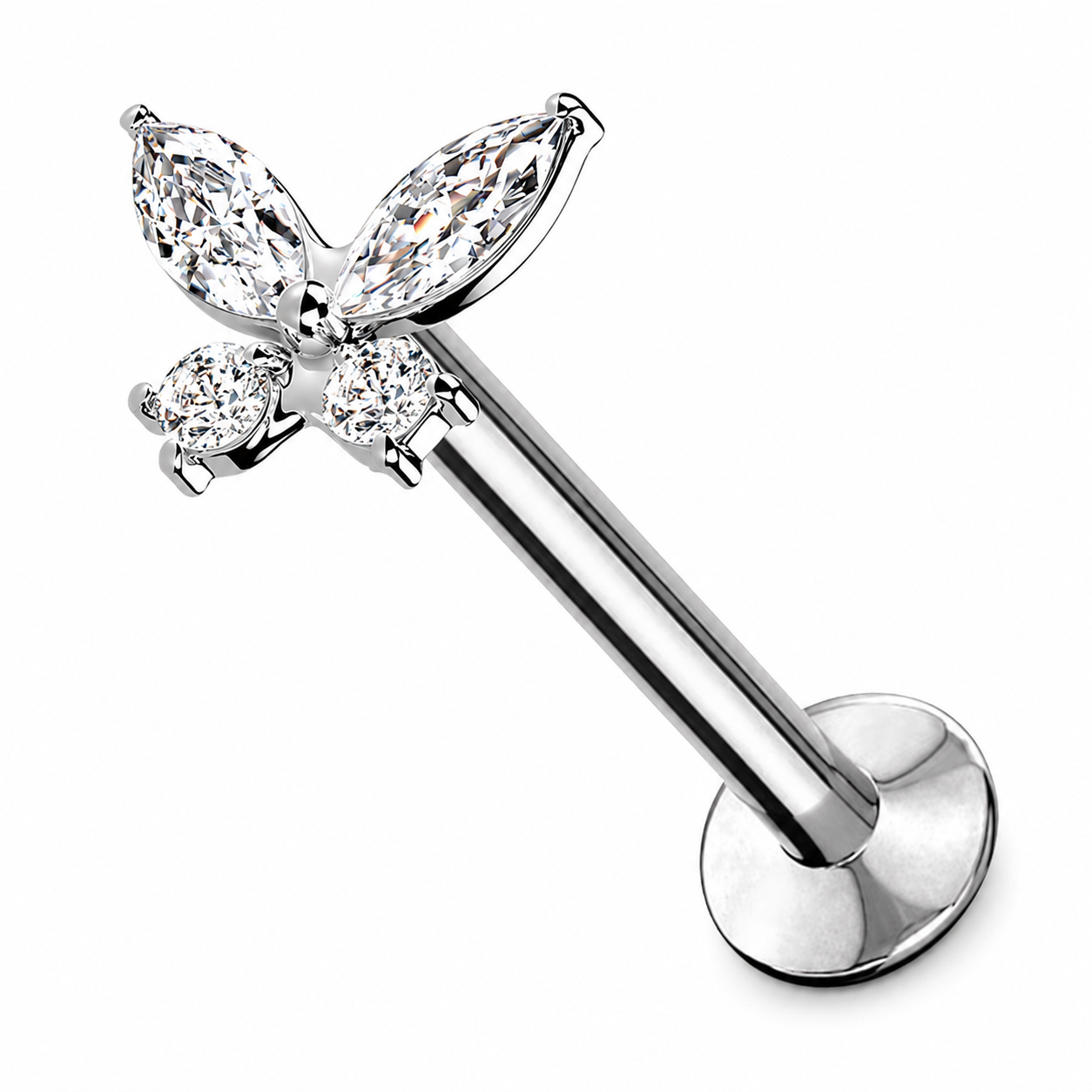 Labret-Piercing-Ohr-Schmetterling-Push-In-Zirkonia-Silber