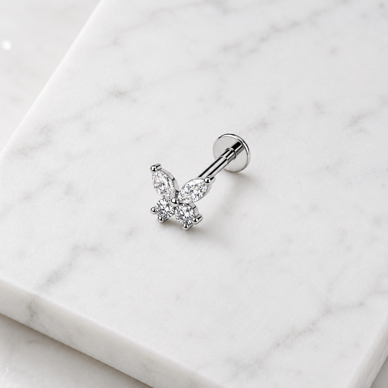 Labret-Piercing-Schmetterling-Zirkonia-Silber-mamor