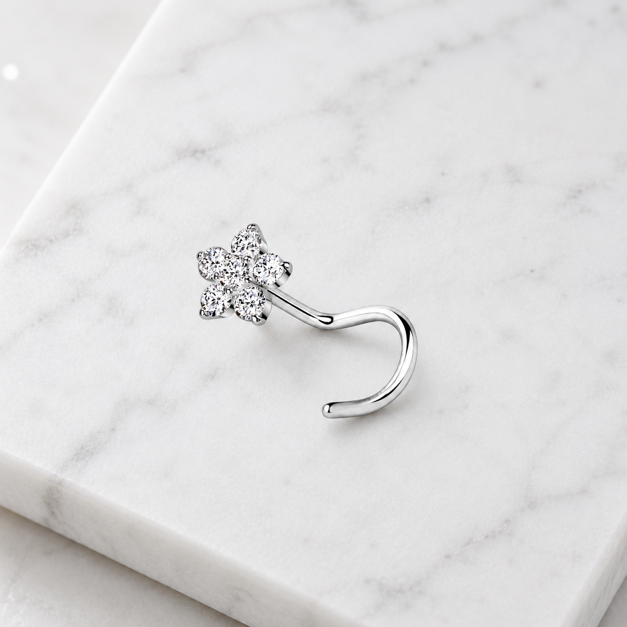 Nasenpiercing-Nostril-Spirale-Blume-Silber-Mamor