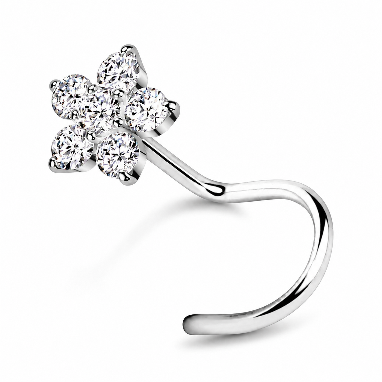 Nasenpiercing-Nostril-Spirale-Blume-silber