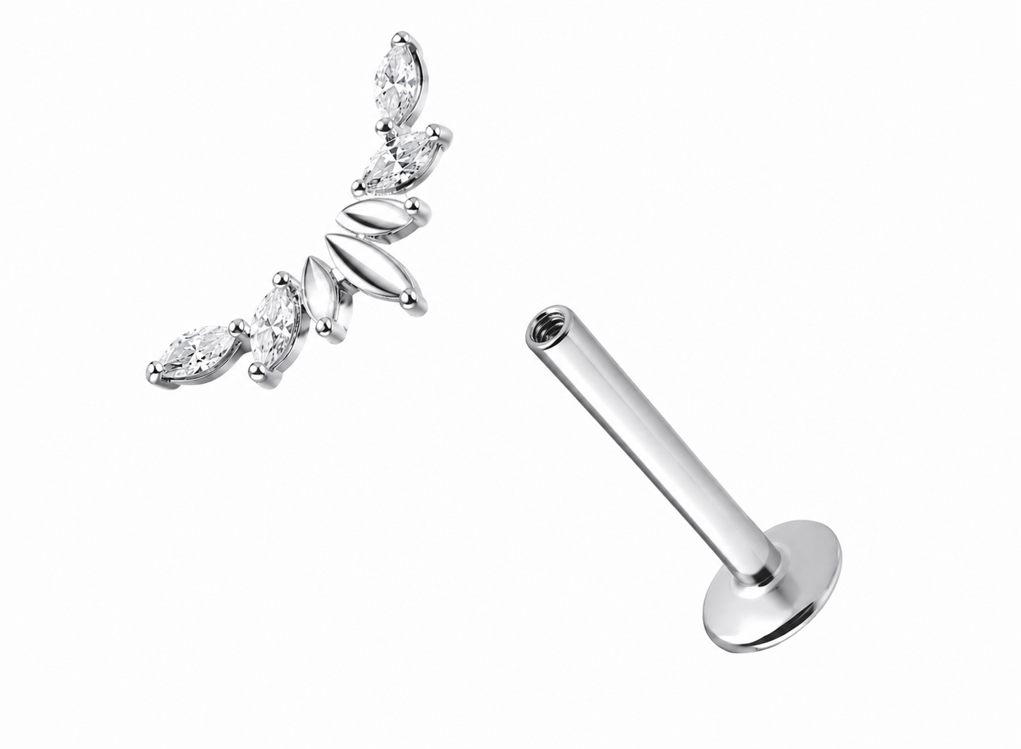 Titan-Labret-Piercing-Blaetterbogen-silber-Innengewinde
