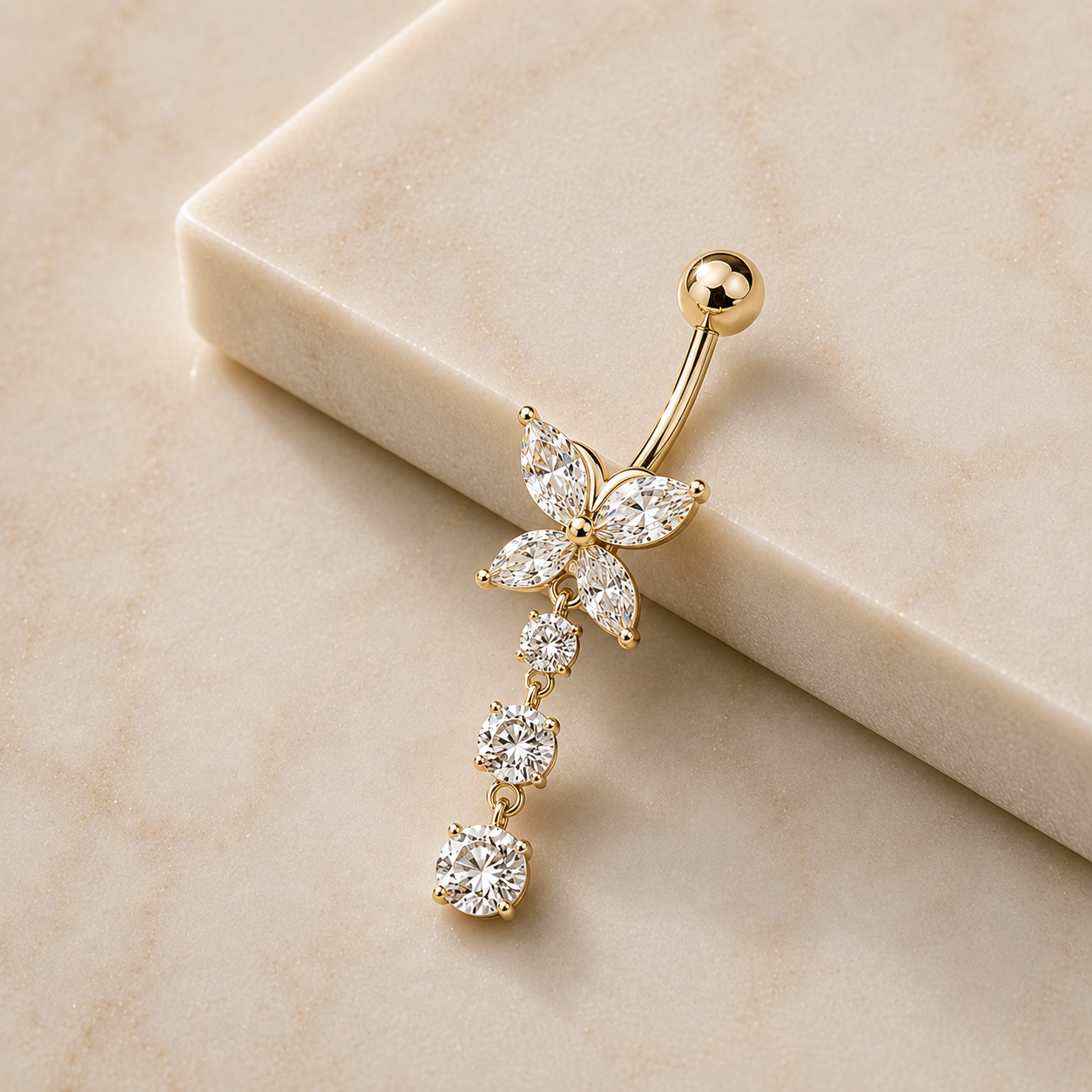 Bauchnabelpiercing-Banane-Schmetterlingsglanz-Gold-mamor
