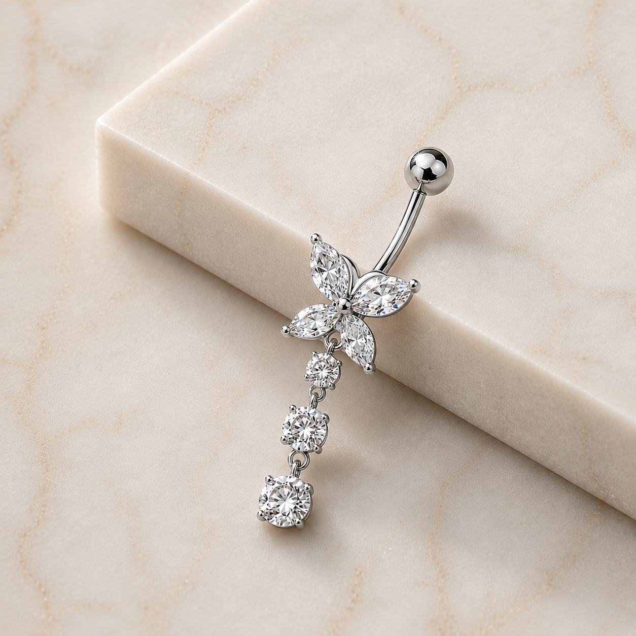 Bauchnabelpiercing-Banane-Schmetterlingsglanz-silber-mamor