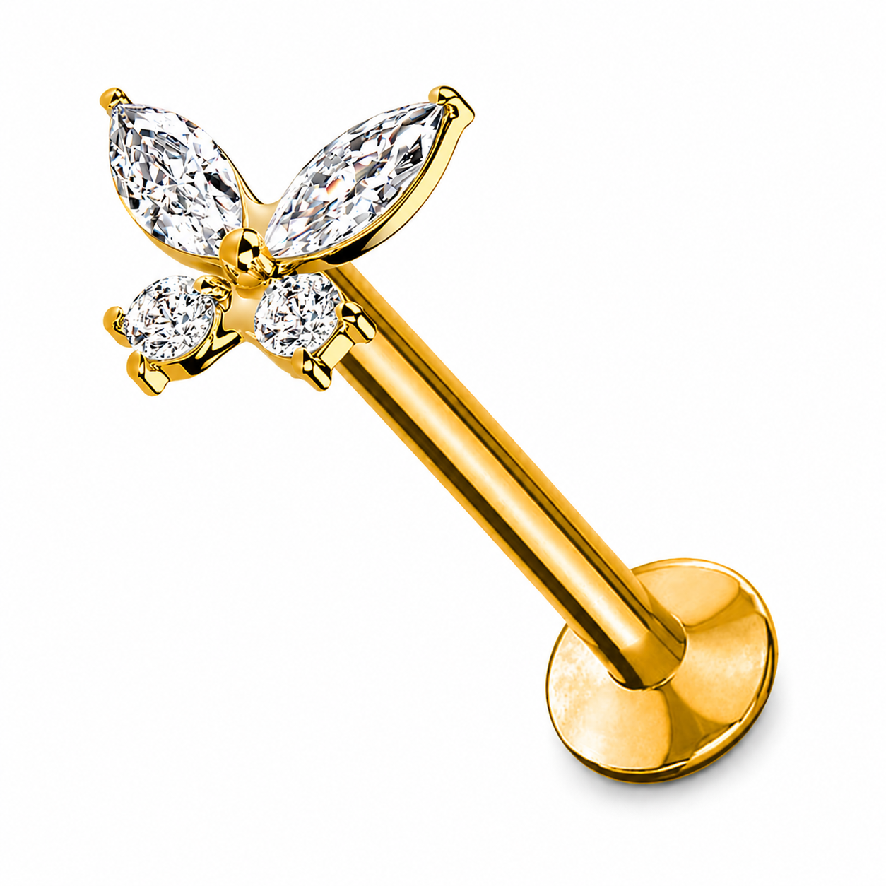 Labret-Piercing-Ohr-Schmetterling-Push-In-Zirkonia-Gold