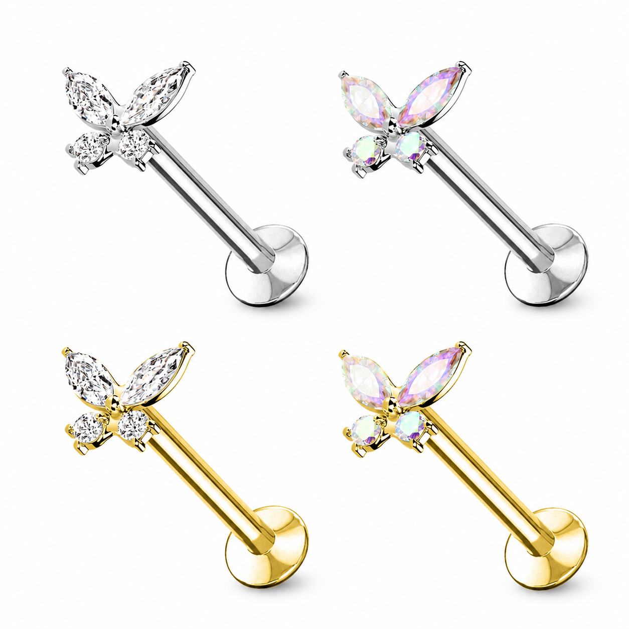 Labret-Piercing-Schmetterling-Zirkonia-Farbe