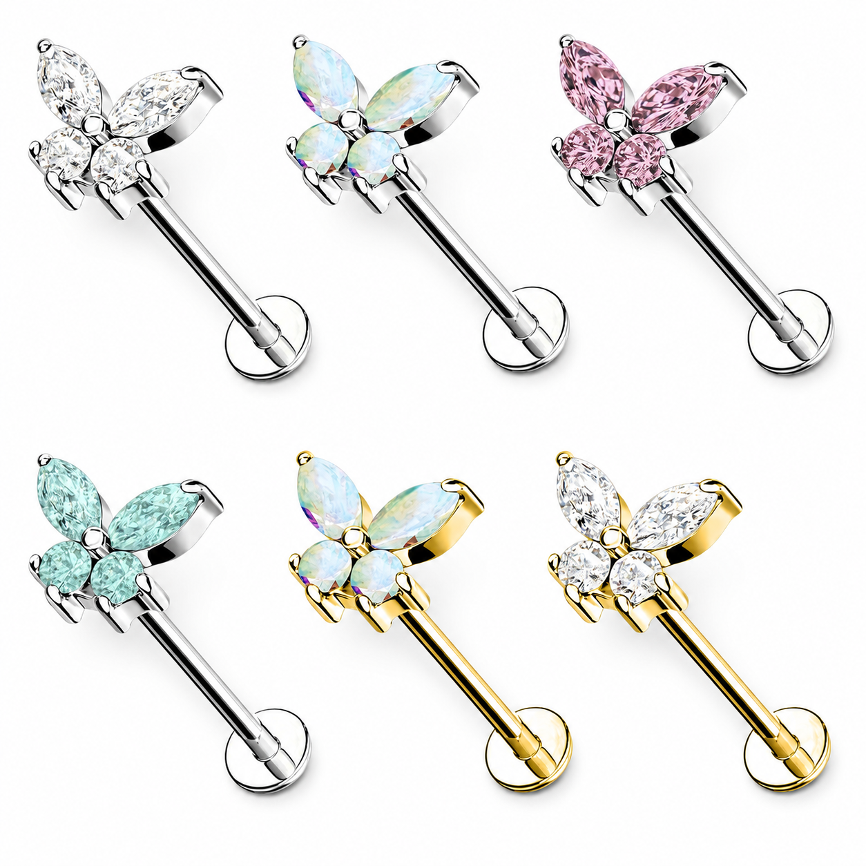 Labret-Piercing-Schmetterling-Zirkonia-Farben